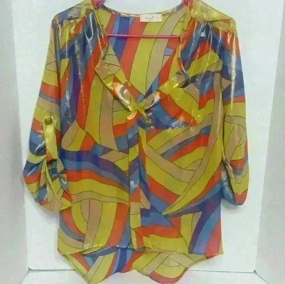 love J Tops - Colorful abstract art to wear design shimmery top